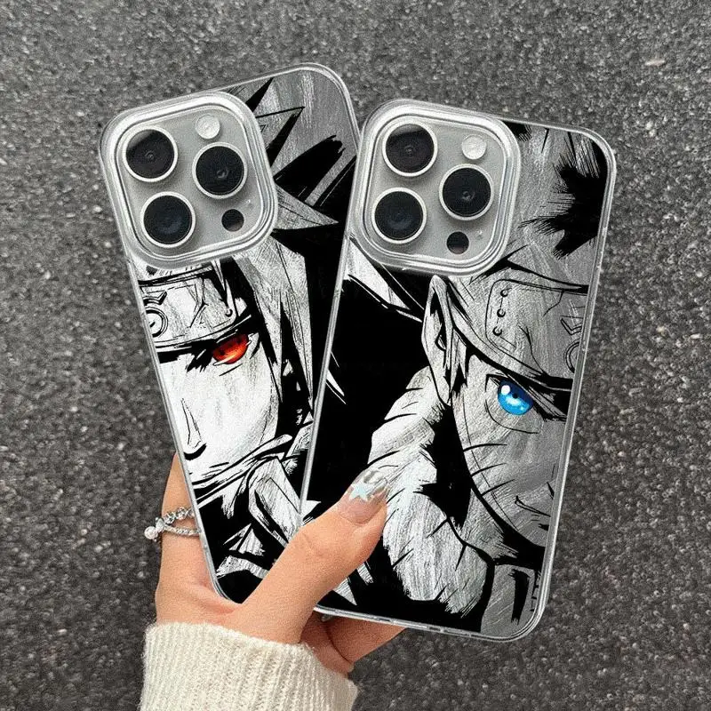 Anime Narutos Cool Phone Case for Apple iPhone 13 15 Pro Max 14 13 Pro 11 12 7 8 Plus X XS MAX14 Plus Laser Silver Shell