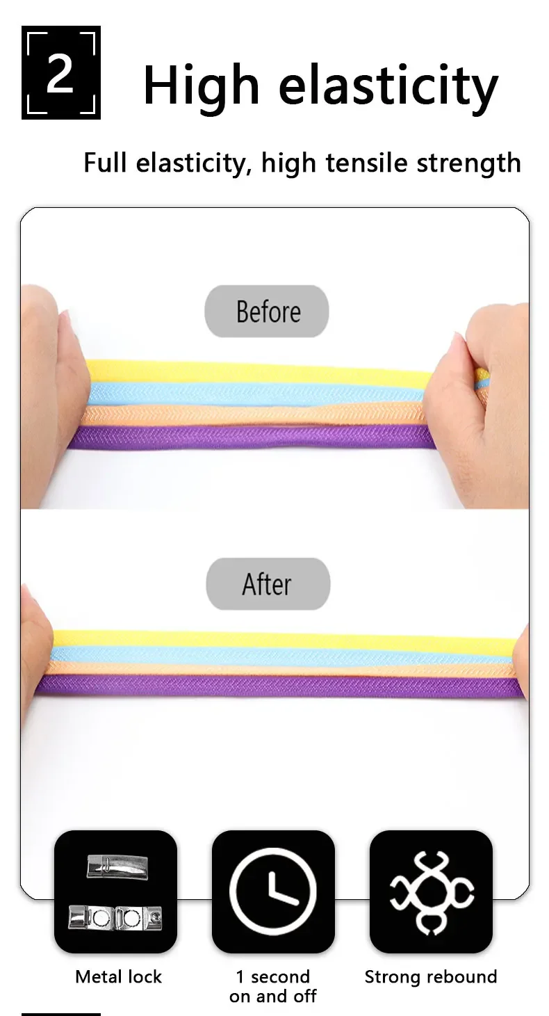 Magnetische Schnürsenkel ohne Binden, elastische Schnürsenkel für Sneaker, Schnürsenkel ohne Binden für Kinder und Erwachsene, flache Schnürsenkel, Gummibänder – Detail 4