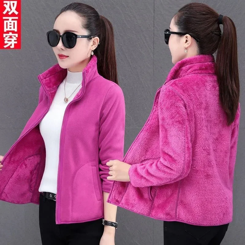 Hoodie Two-Sided Wool Fleece Women\'s Polar Fleece Coat Autumn Winter Add Velvet Thickening Keep Warm Double-Sided Penetration