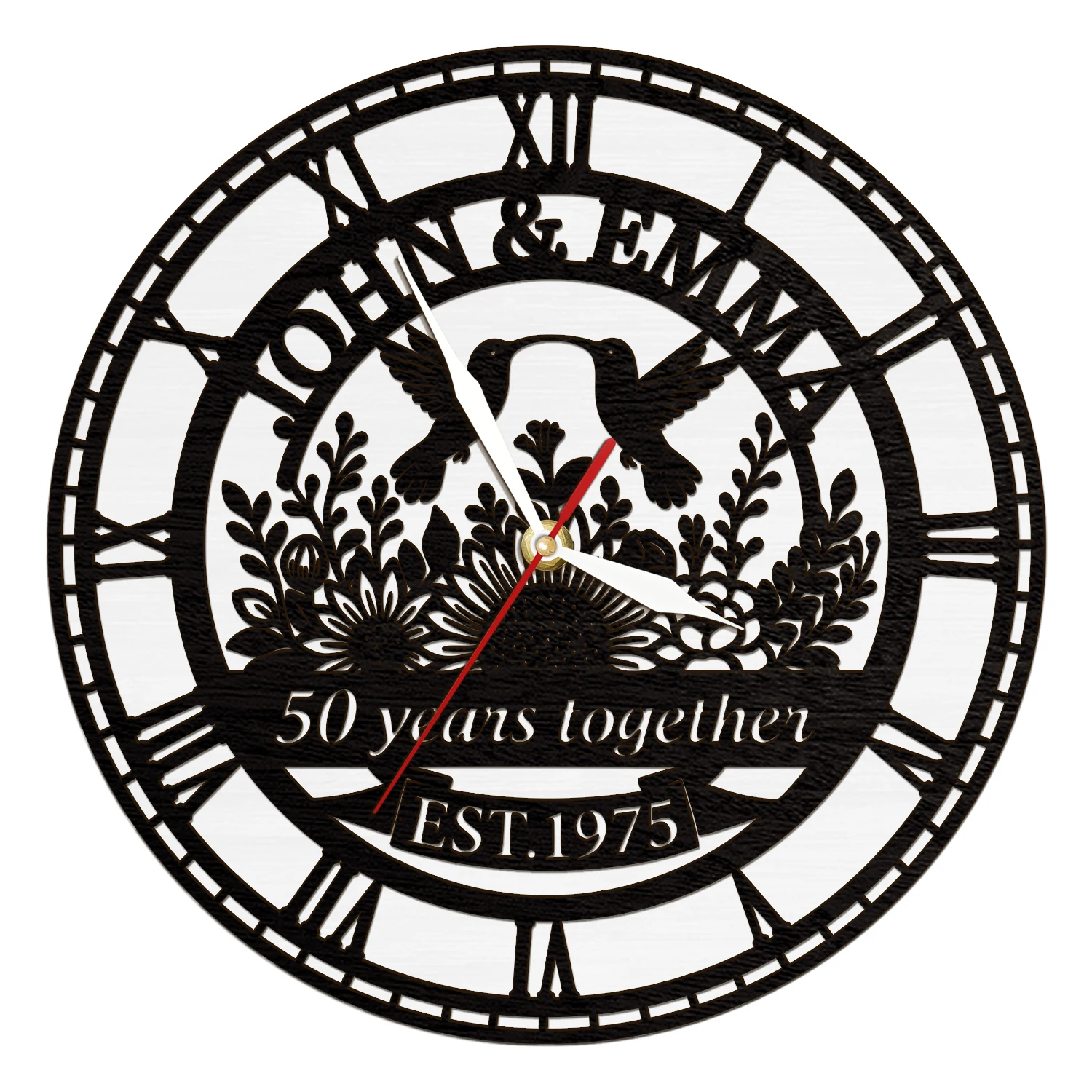 Custom 50Th Anniversary Wooden Wall Clock with LED Backlight Personalized Name Year Golden Wedding Lighting Clock Couple Gift