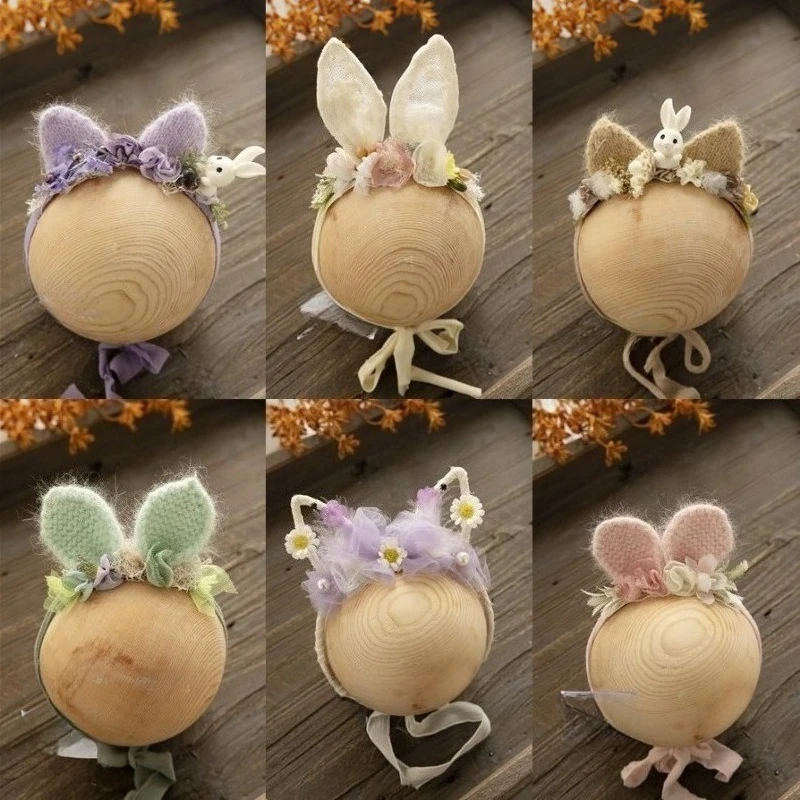 

Повязка на голову для фотосъемки - вязаные кроличьи уши ручной работы, реквизит для фотосессии новорожденных девочек, аксессуары для головы с цветочным принтом