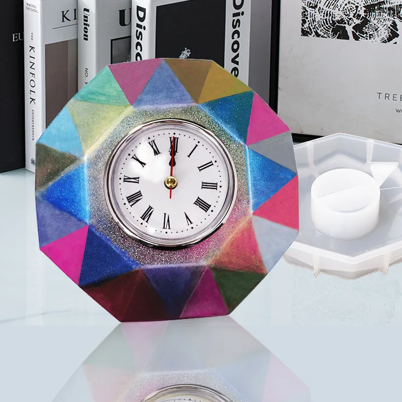 Diy crystal epoxy resin hexagon clock mold desktop clock Ornament Silicone Mould
