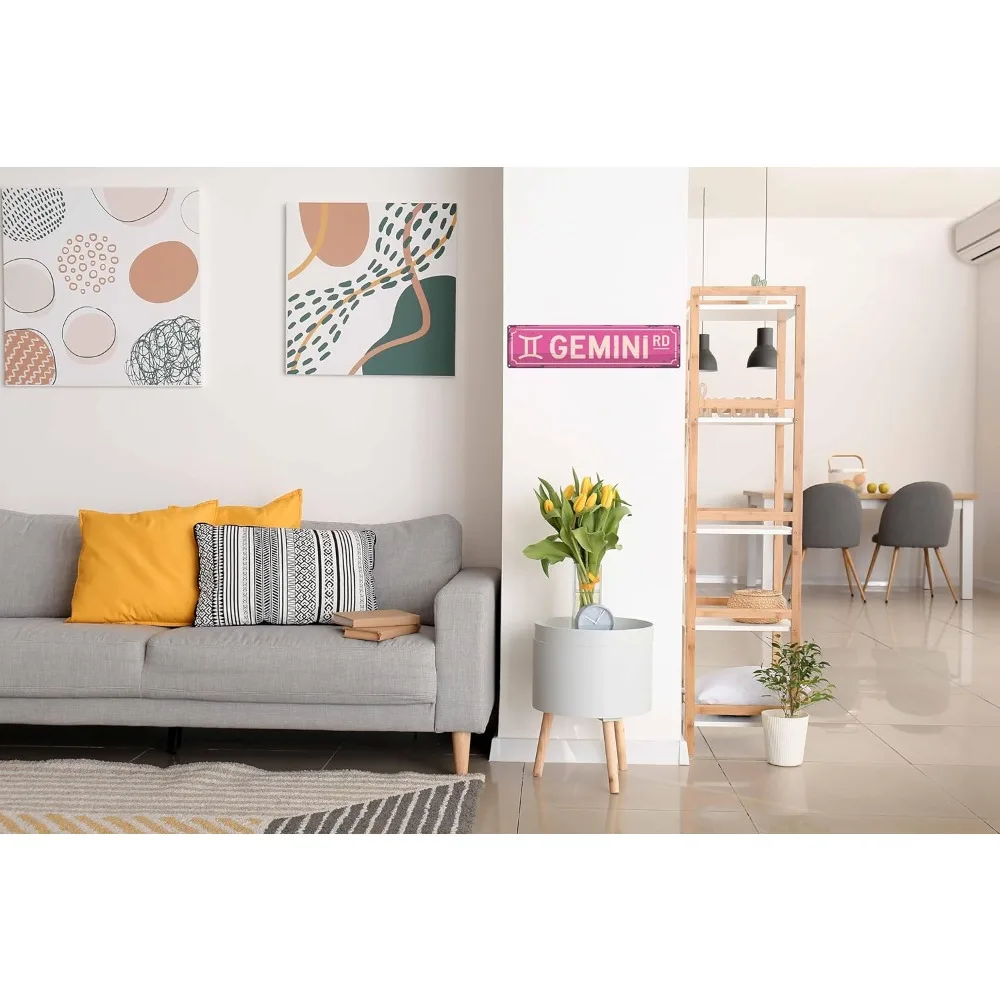 Gemini Rd كوكبة علم التنجيم الريفية المضحكة علامة القصدير المعدنية الوردية - ديكور الحائط لمحبي علم التنجيم