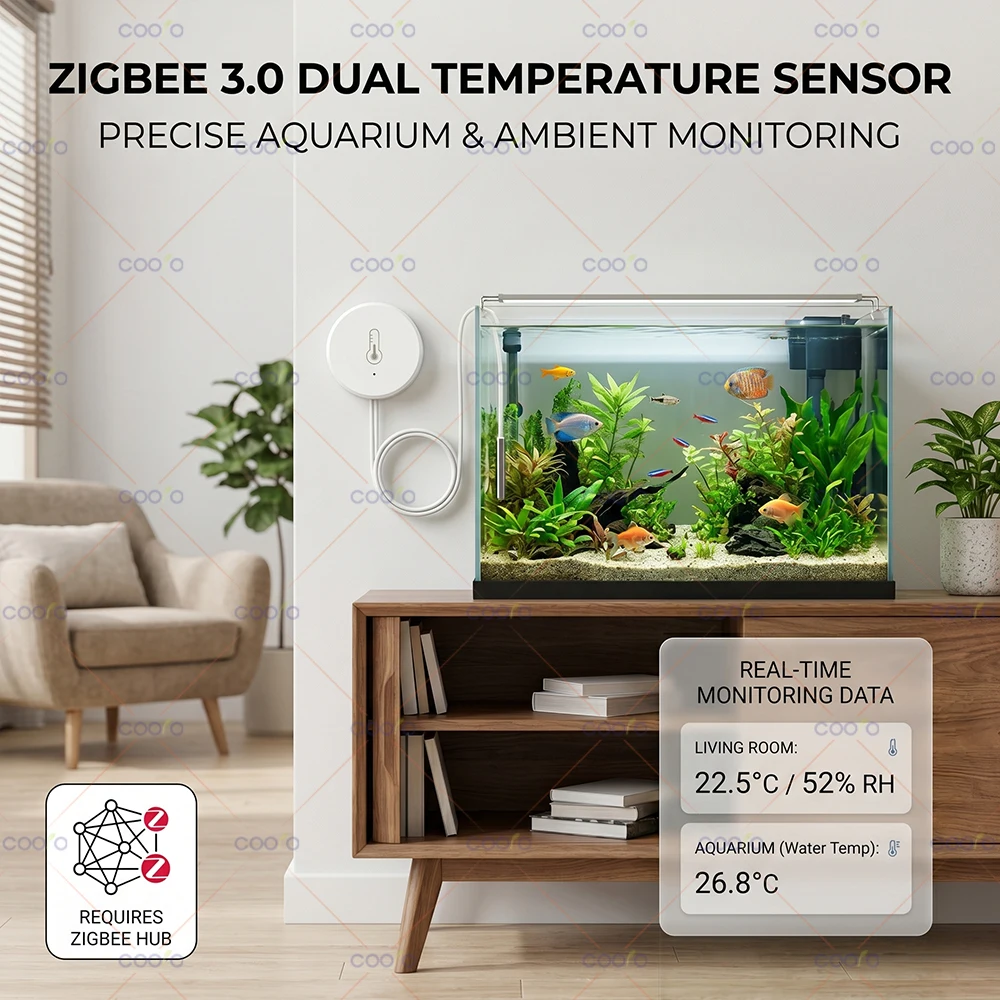 Zigbee Temperature Humidity Sensor With Probe Detect Pool Bathtub Fridge Freezer Liquid Temperature for Smart Life Tuya Hub Z2M