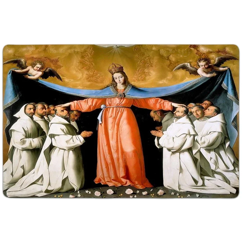 Alfombra de la Virgen de la mercadería y un monje de Circa, alfombra religiosa de Nuestra Señora de la Pasión, decoración del suelo del hogar por Ho Me Lili