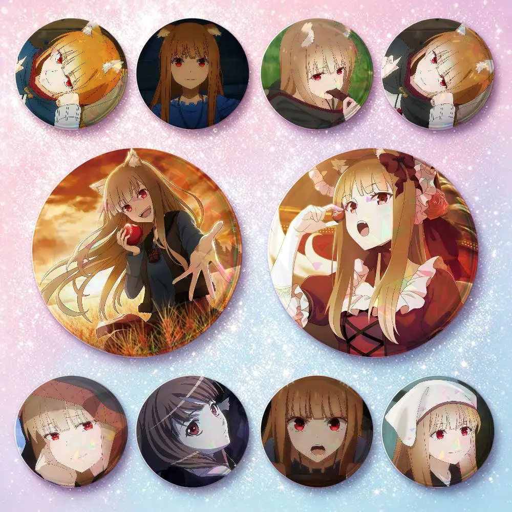 Cartoon Wolf And Spice Badges 25 32 44 58 75 Mm Round Cosplay Pin Bag Decor Fans Collect Friends Gifts Brooch Souvenir