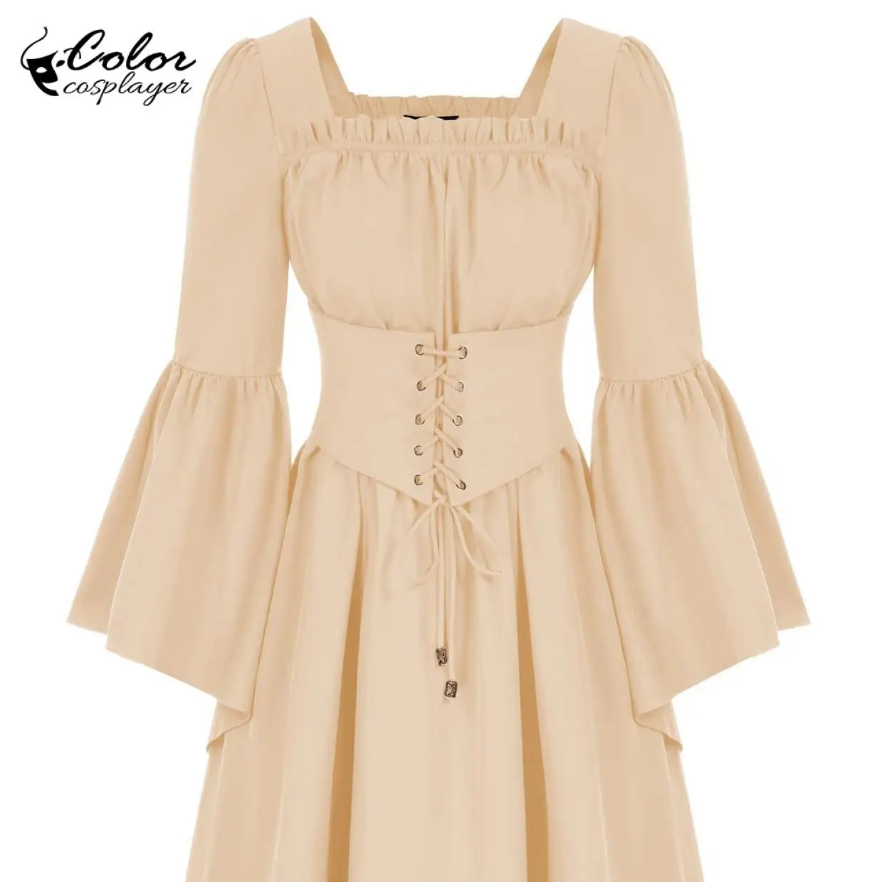 

Medieval Carnival Women's Dress Vintage Lace Up Hight Waist Gown Lady Renaissance Green Dress European Performance Costume