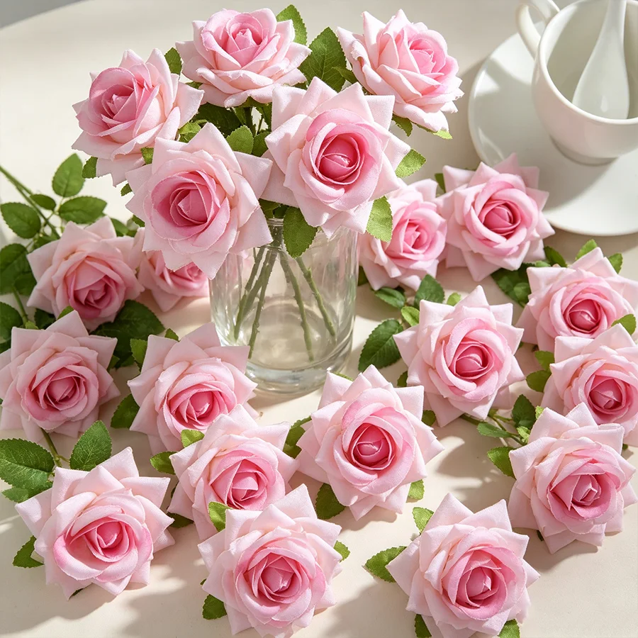 4pcs pink artificial roses, made of silk, perfect for home decor, birthday parties, weddings, wreaths, holiday decorations, bridal gift parties, and Valentine's Day.