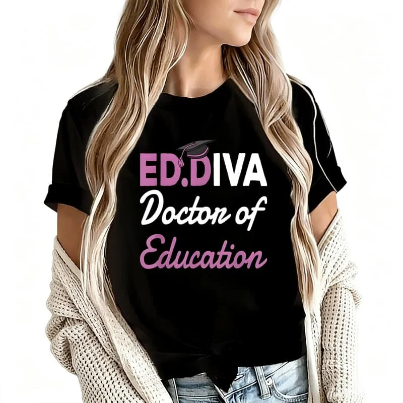 Edd Doctor of Education Women's T-Shirt 100% Cotton Funny Graphic Short Sleeve Tee Novelty Shirt Casual Crew Neck Top S-5Xl