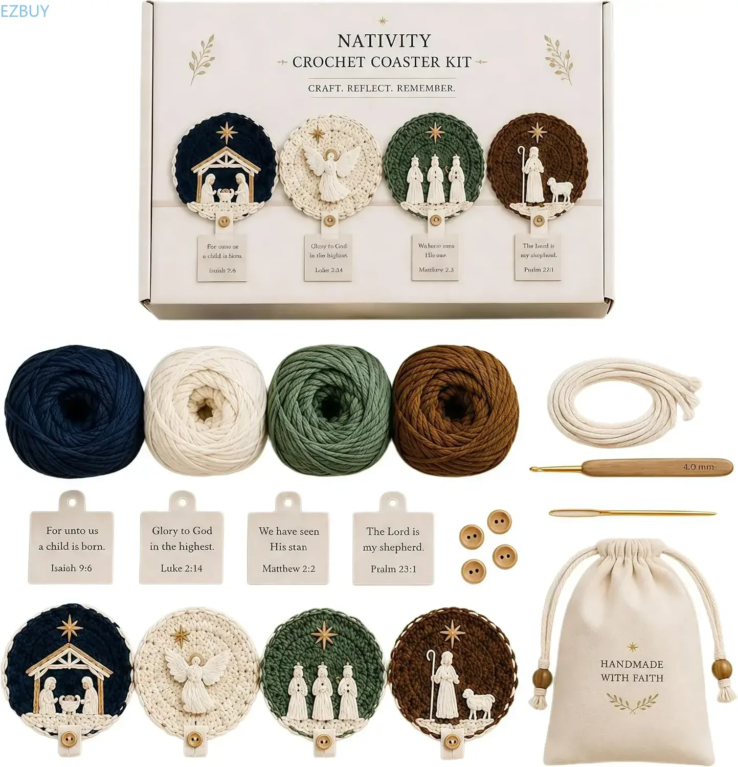 Nativity Crochet Coaster DIY Kit, Christian Christmas Crochet Craft Kit