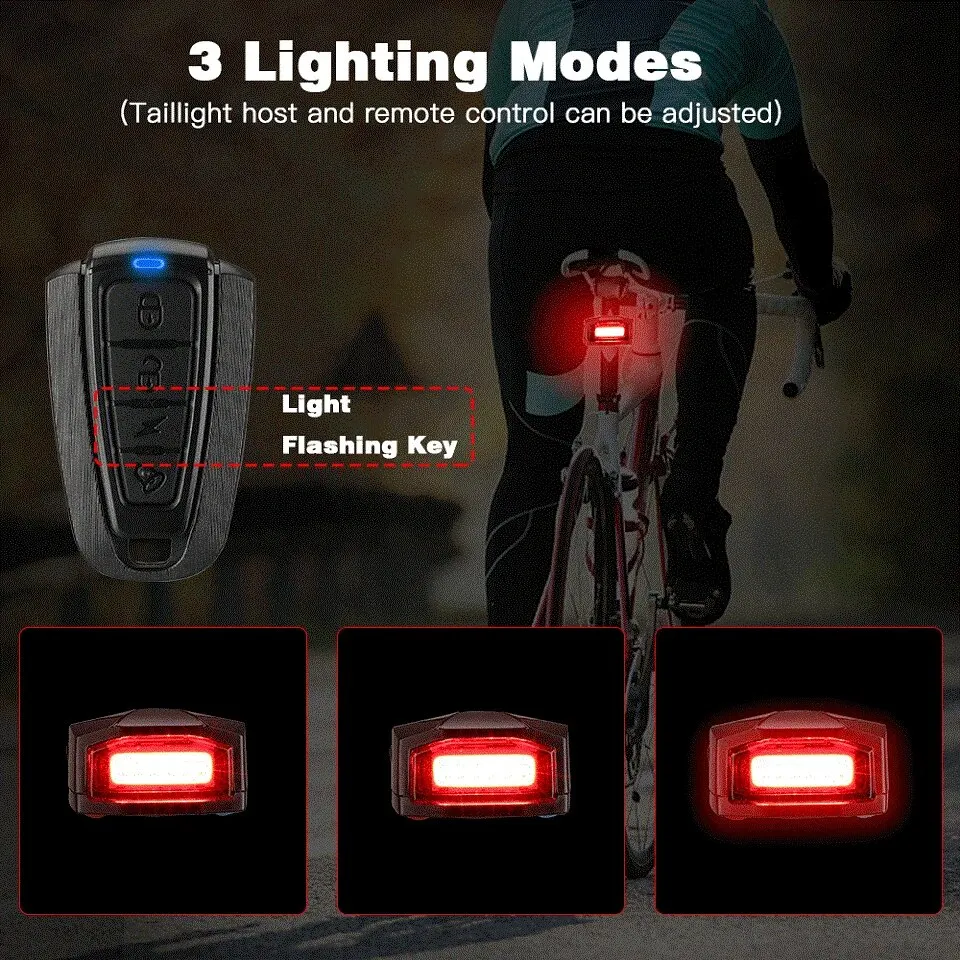 Waterproof Wireless Bike Alarm Bicycle Rear Light Anti-theft Alarm USB Charge Remote Control LED Taillight Bike Finder