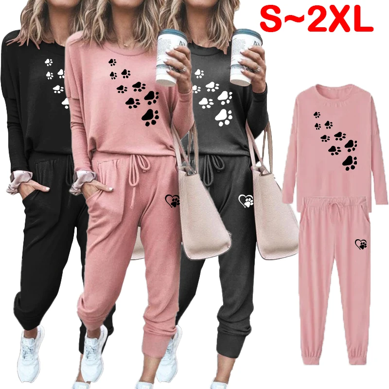 

New fashionable women's sportswear casual printed long sleeved hoodie and pants sportswear printed jogging set