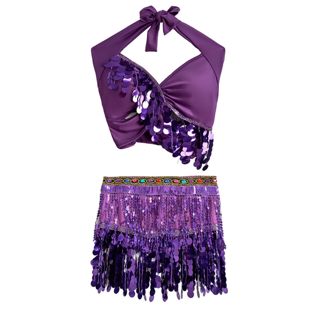 مجموعة وشاح الورك على شكل سلسلة خصر للرقص الشرقي - لفافة خصر بشرابة ترتر للمبتدئين في عروض الرقص الشرقي والهندي