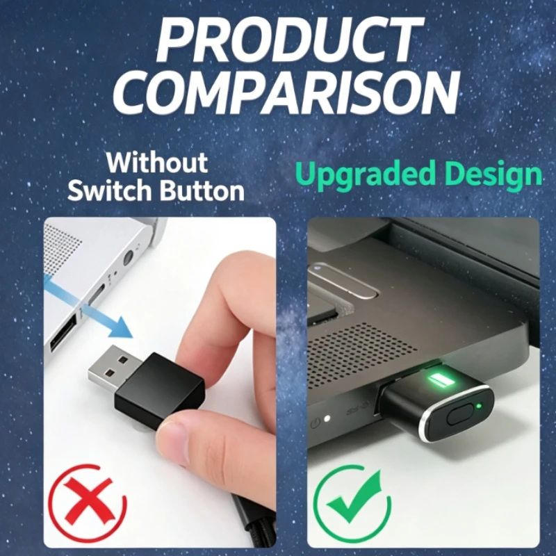 Undetectable USB Mouse Jiggler With ON/OFF Button, Plug and Play PC Keep Awake Mouse Mover Simulator