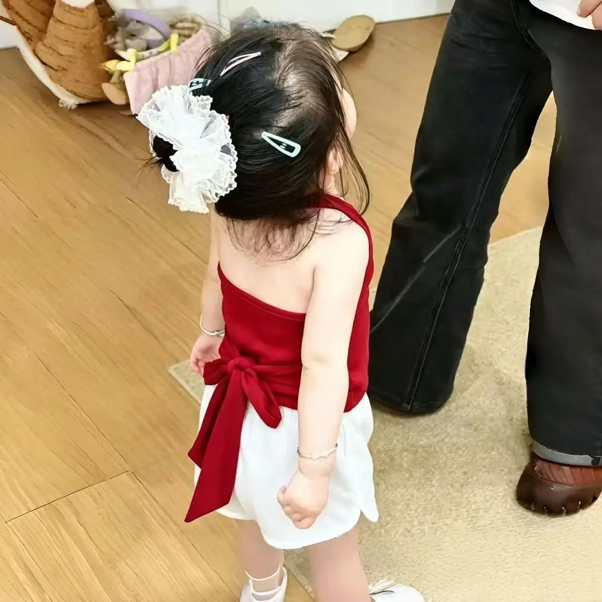 Girls' Summer Set New Child Baby  Fashion Hanging Neck Butterfly Dew Back Top Casual Shorts Two Piece Set