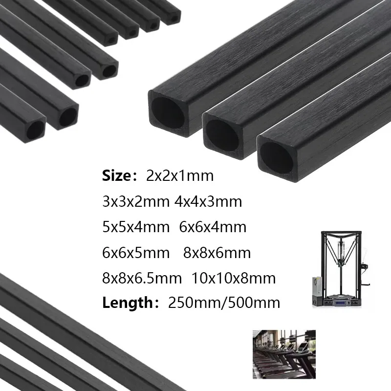

6pcs~2pcs Carbon Fiber Square Tube High Strength Length 250mm 500mm Outer Diameter 2mm 3mm 4mm 5mm 6mm 8mm 10mm