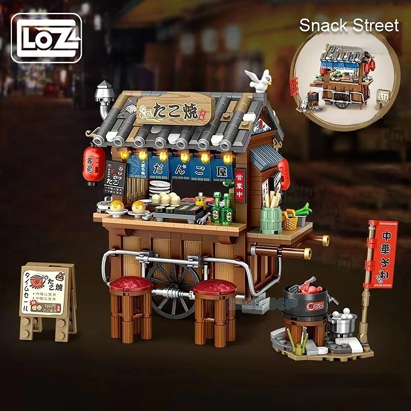 LOZ Hong Kong City Mini Bricks Assembly Japanese Takoyaki Snack Shop Steamed Bun Shop Street Scene China Shop Building Block Toy