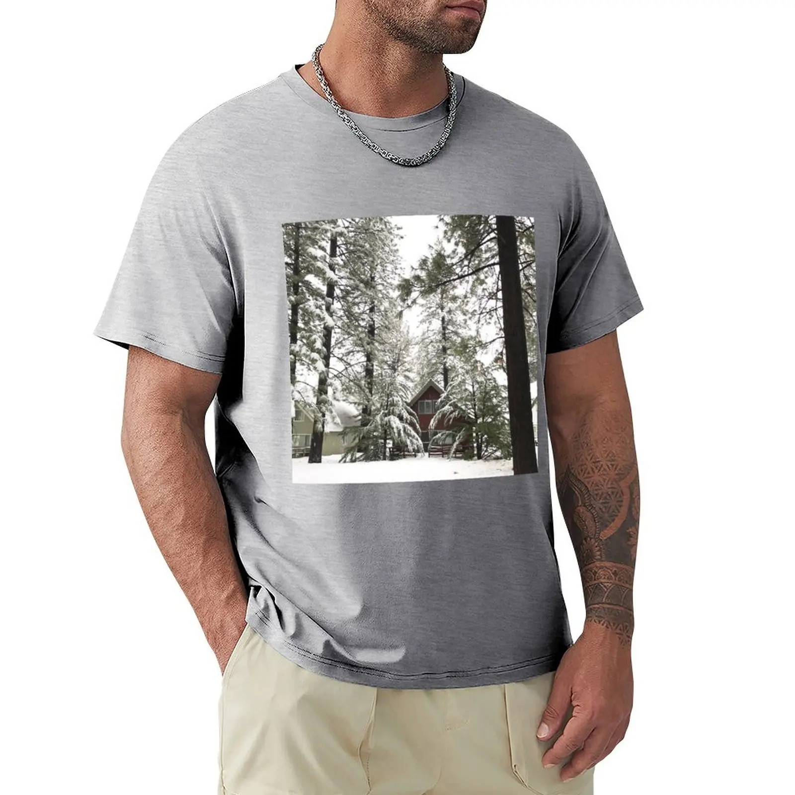 Snowy Lake Tahoe A-Frame Cabin in Winter T-shirt customizeds cute clothes men clothings