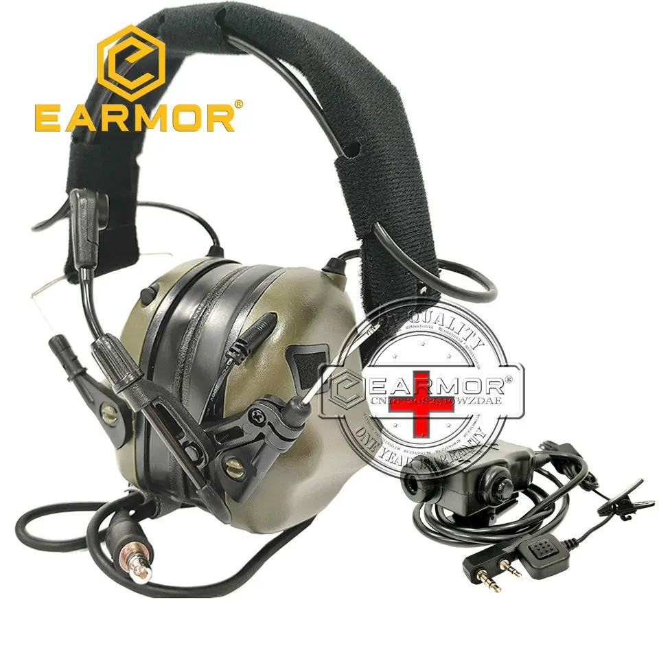 

EARMOR M32 Tactical Headset M52-Kenwood PTT Adapter A Set for Military Communication Shooting Hearing Protection Noise Canceling