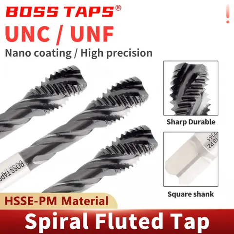 BOSS TAPS HSSE-PM JIS Standard Spiral Flute Tap UNF UNC  6-32 8-32 10-24 12-24 1/4 Machine Screw Thread Tap For Stainless Steel