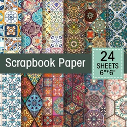 24pcs Fancy Tile Style Art Paper,12 Unique Designs for Scrapbooking, Origami,and Card Making,Single-Sided Decorative Craft Paper