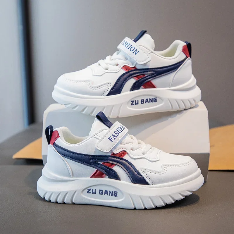 

Boys' Shoes 2025 Spring New Children's Leather Surface Lightweight Breathable Primary School Boys and Girls Sports White Shoes