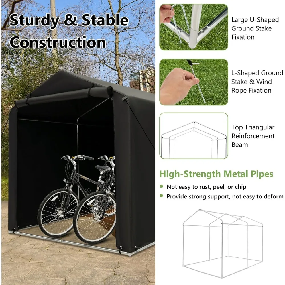 7X5.2X5,4 Ft Opslagtent Shelter W/Roll-Up Rits Deur, Stalen Frame, Waterdichte Dekking, Windtouw & Grond Staak, Carport