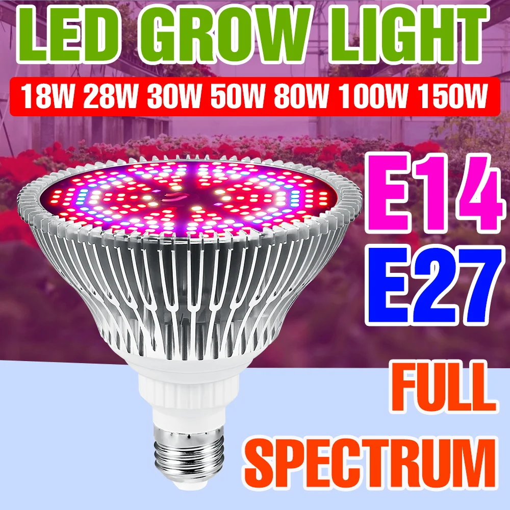 

150W LED E27/E26 Grow Light Bulb Full Spectrum Plant Cultivation Lamp Indoor Potted Flowers Succulent Sunlight Fill Lighting E14