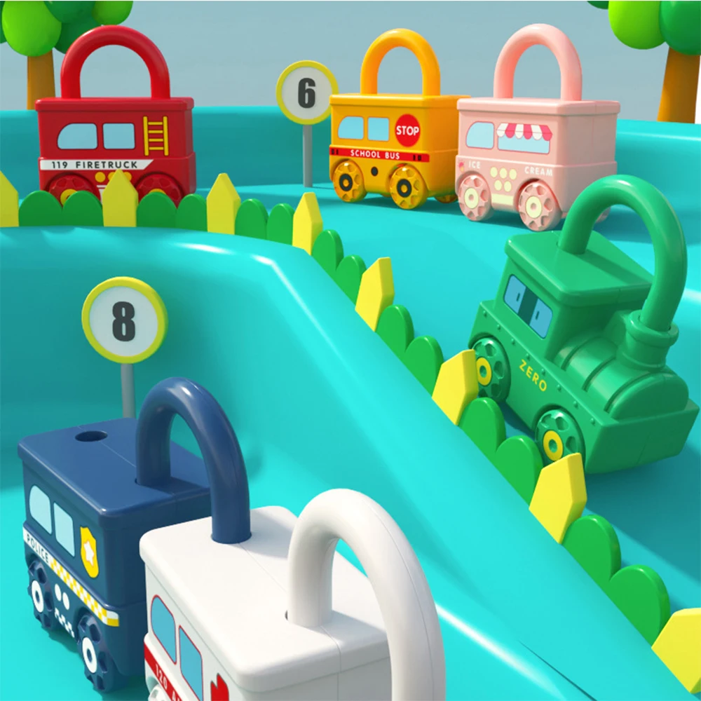 Cartoon Vehicle Lock Matching Toys For Baby Education Learning Unlocking Skills