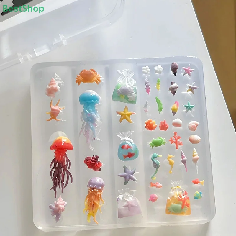 ♥ ♥ ♥ Formy silikonowe 3D do zdobienia paznokci o tematyce oceanicznej (meduzy, muszle, rybi ogon), przezroczyste szablony do manicure DIY.