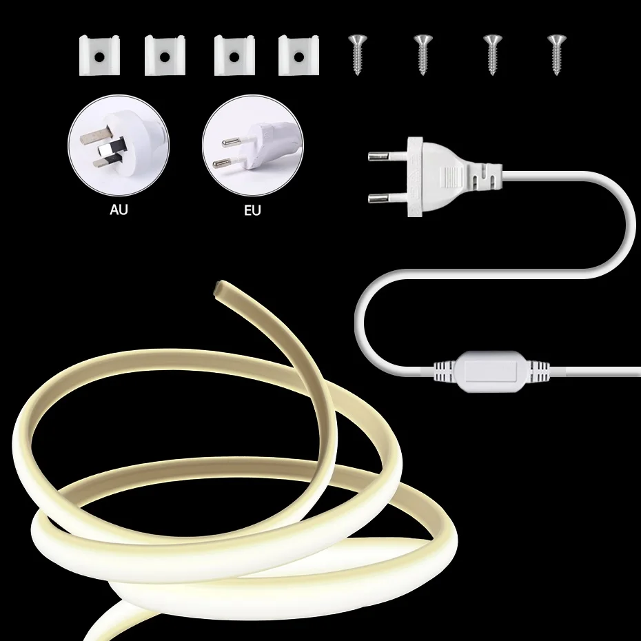 

AC 220V Led Ribbon Lights High Brightness COB LED Strip Light with EU/AU Power Plug Flexible Tape for Outdoor Garden Lighting