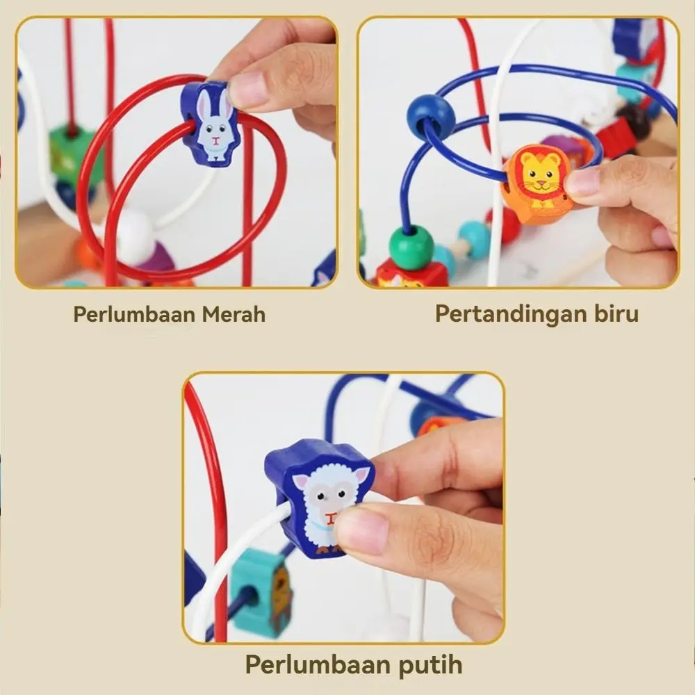 Animali colorati Giocattoli in legno Puzzle matematico Conteggio Apprendimento Perline Labirinto Perline di legno Forme Cerchio Giocattoli educativi Bambino bambino