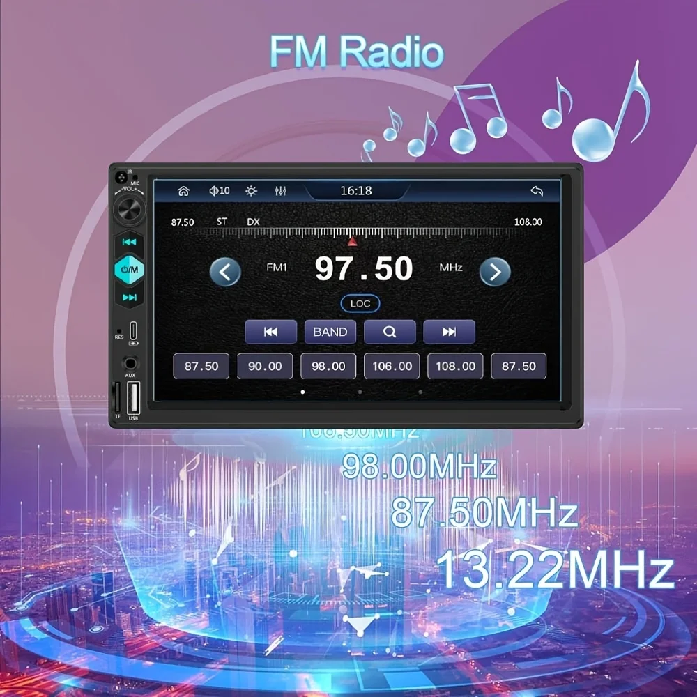 مشغل MP5/MP4 للسيارة مقاس 7 بوصات مع شاشة تعمل باللمس، وصلة مرآة، منفذ من النوع C والتحكم في عجلة القيادة - راديو ستيريو للوسائط المتعددة 2DIN