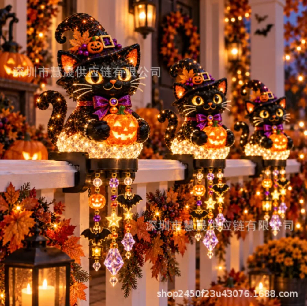 Lighted Halloween Railing Figurine, 4 Festive Character Designs,Porch Railing Lights, Outdoor Halloween Lights Yard Decor