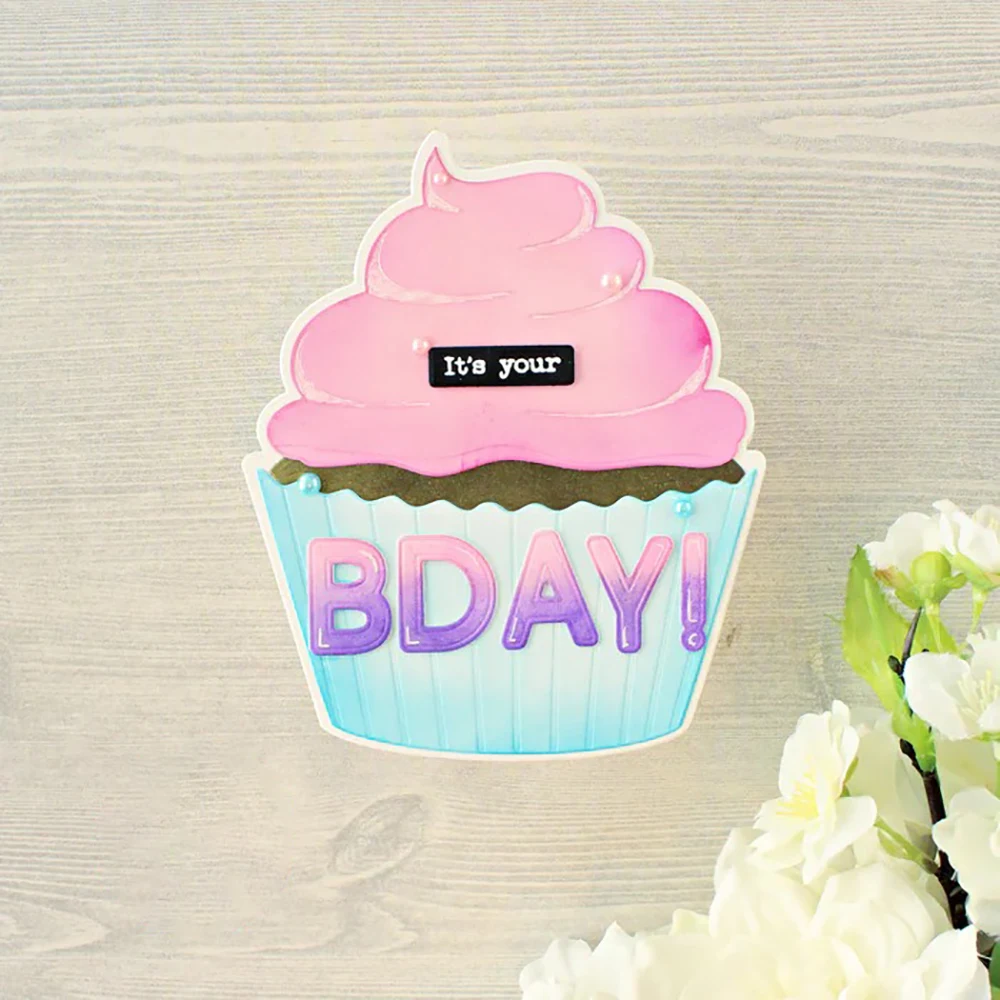 Cupcake Birthday Cutting Dies/Wishes Phrase Clear Stamps Blow-out LED Candle Light for DIY Birthday Scrapbooking Paper Card