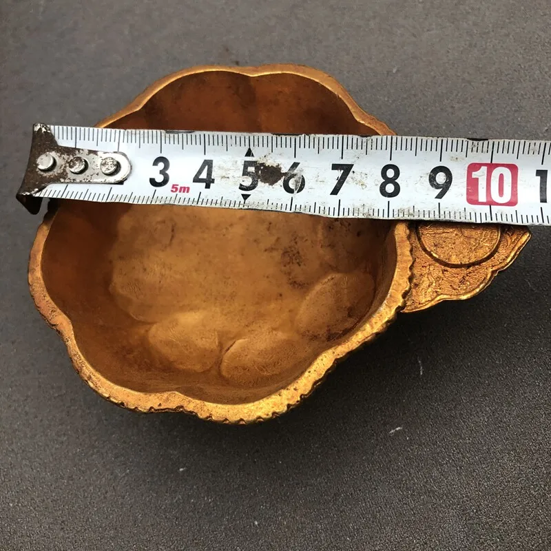 Old Gilt Brass Bowl Hand-Carved Floral Figure Pattern Wine Cup Chinese Copper Curio Home Desktop Decor Collectible Ornament