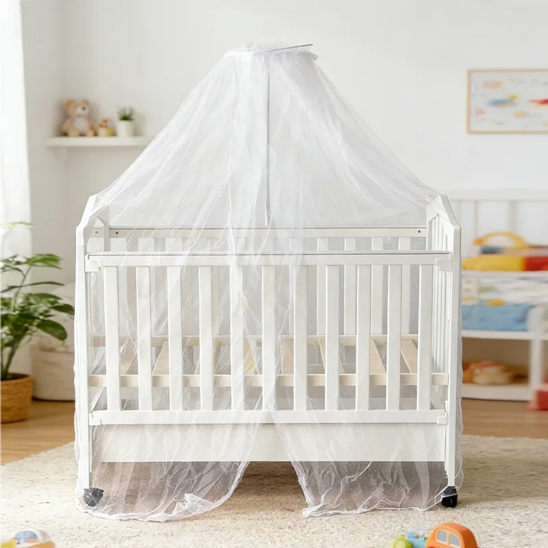 

Детская кроватка-манеж из массива дерева с акриловым ящиком для хранения и москитной сеткой для новорожденных