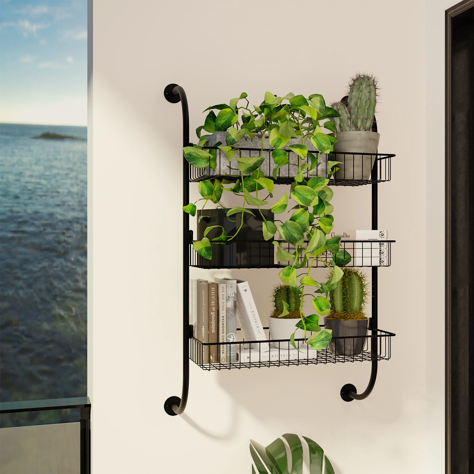 Wall Hanging Baskets Multifunctional 3-tier Metal Wall Rack Shelf Storage Baskets for Holding Bathroom Accessories Kitchen Fruit