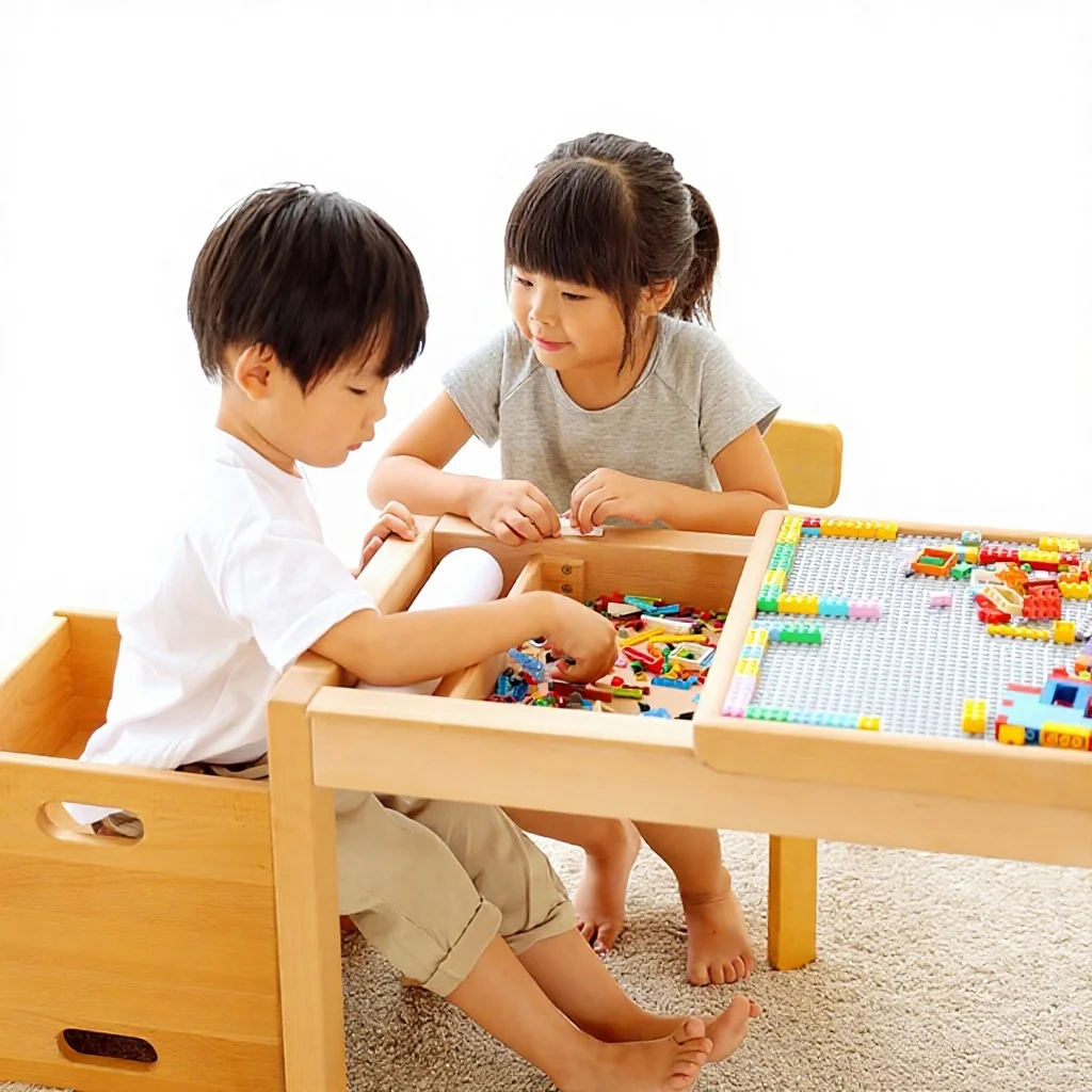 Solid Wood Building Block Children's Multifunctional Educational Storage-Friendly Large Size Assembly Toy Table