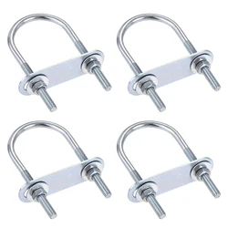 Uxcell 4 Sets M6 Round U-Bolt Steel U Screw U Pipe Clamps Fasteners with Nut Plate Washer