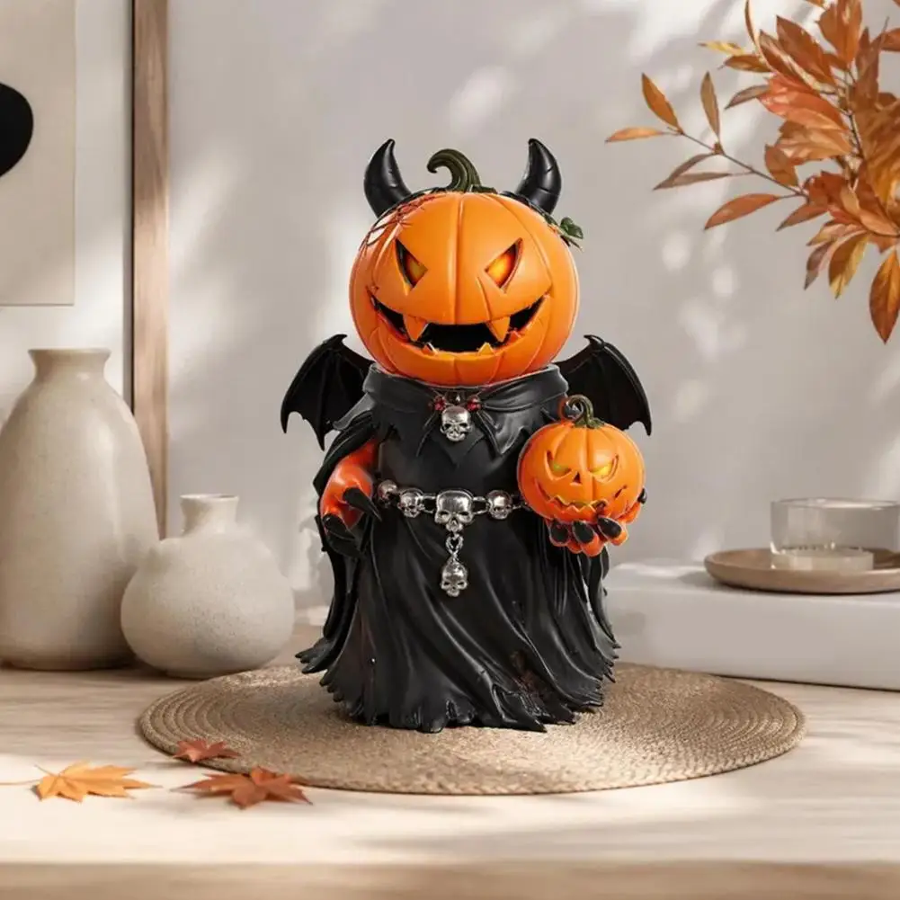 Devil Pumpkin Decoration Halloween Pumpkin Figurine Resin Decor Small Tiered Tray Centerpiece Indoor Tabletop Mantel Shelf Party