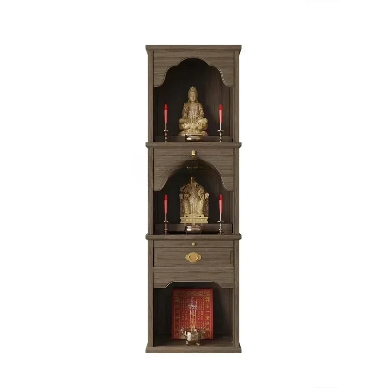 Solid Wood Three-Layer Shrine Household Prayer Altar Table Cabinet Guanyin Ancestor Landlord