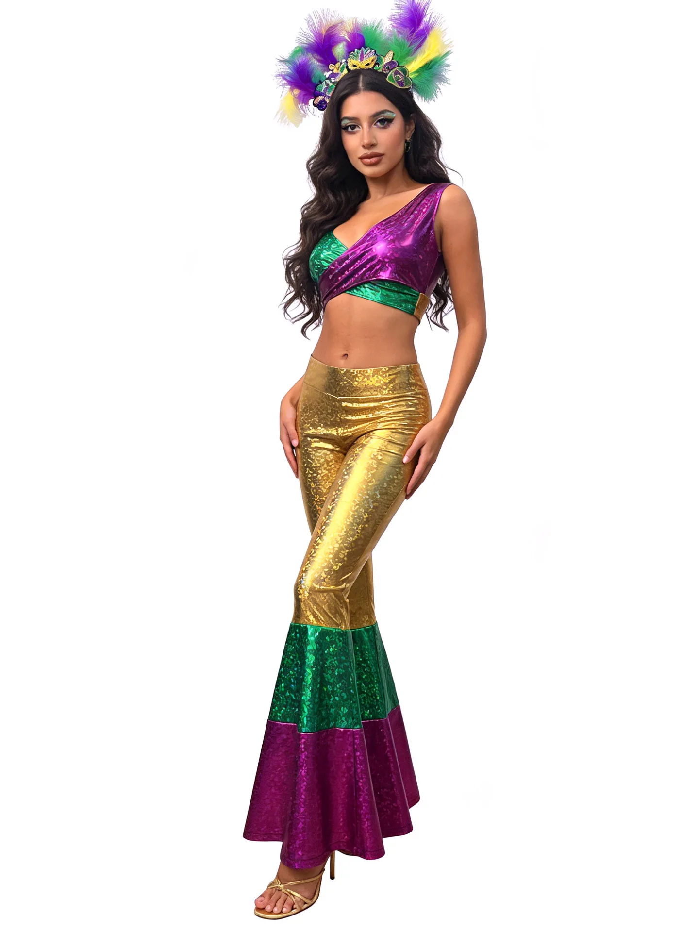 

Groovy Costume Reflective Disco Party Costume Sparkling Sequin Performance Costume Glamorous Halloween Masquerade Outfit