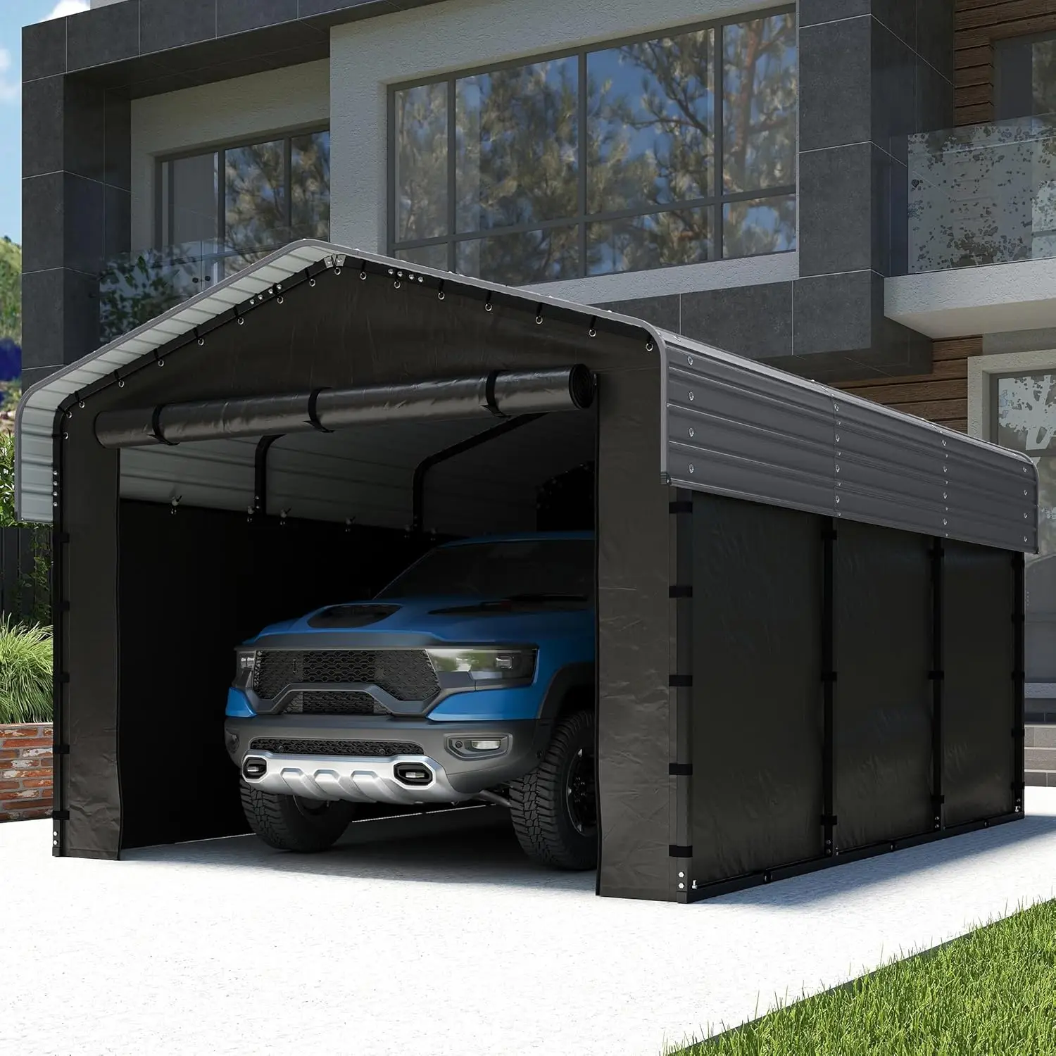 

10x15FT Heavy Duty Metal Carport Canopy with Galvanized Steel Roof, Removable Sidewalls Enclosure Kit, Multi-Use, Customized