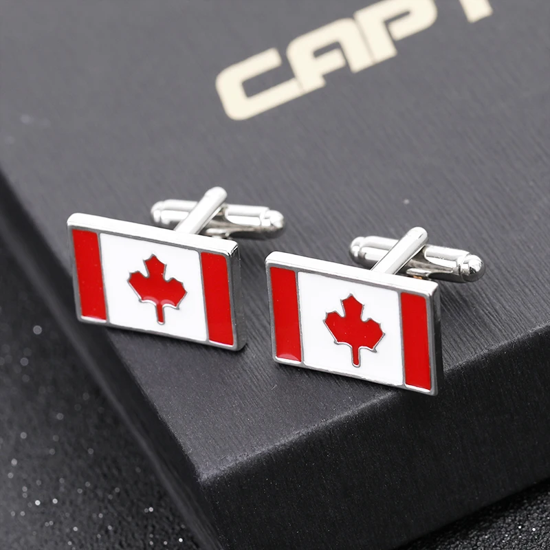 2Pcs/Set Mens Maple Leaf Pattern Cufflinks Canada Flag Tie Clip For Canadian Jewelry Gift