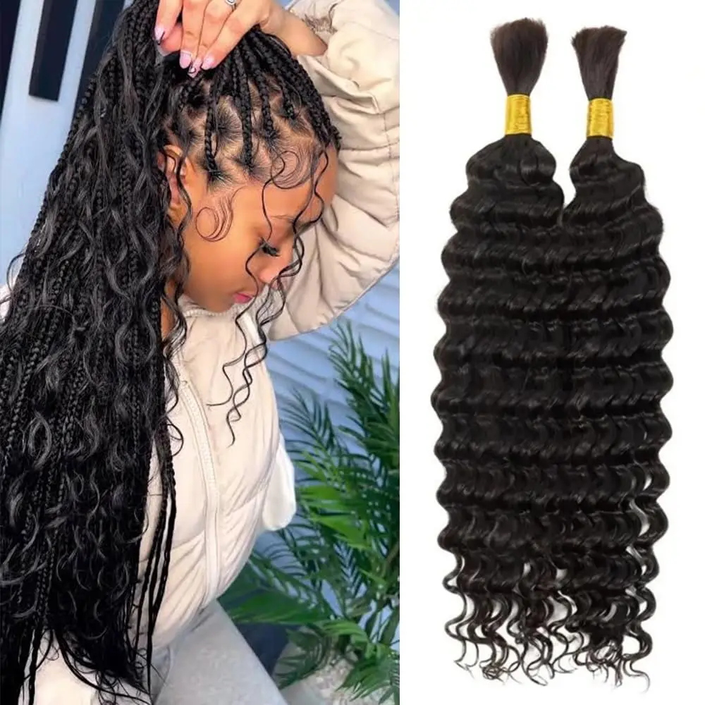 Onda de água feixes de cabelo humano encaracolado onda profunda 3 pacotes brasileiro natural preto cabelo humano remy 100% cabelo humano natural