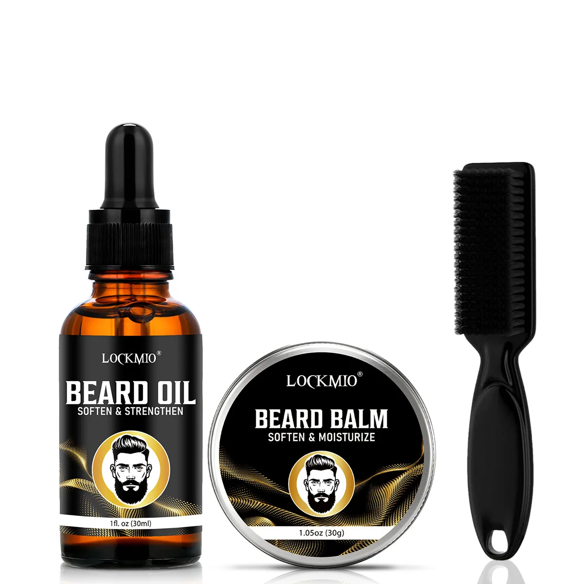 LOCKMIO Beard Growth Oil & Balm Whiskers Moisturizing and Nourishing Conditioner Moustache Styling Care Products & Brush for Men