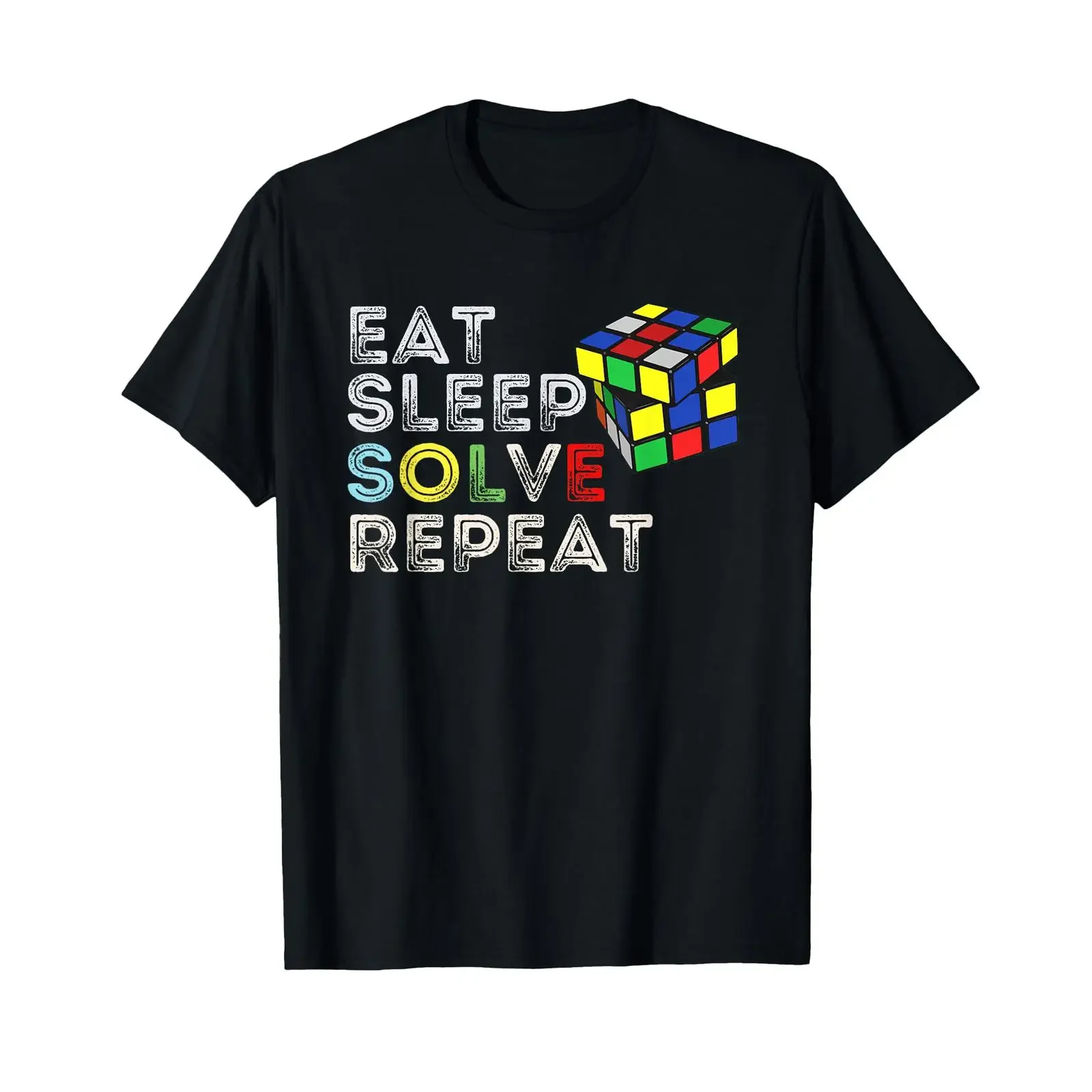 Retro Eat Sleep Solve Repeat Speedcubing Cubing Puzzle Cube T Shirt vintage Washed Top For Everyday Wear Casual