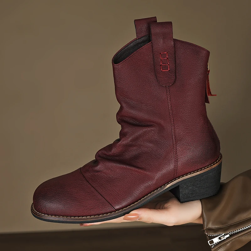 

New Fashion Women Boots Genuine Leather Thick-soled Western Boots Outdoor Punk Party Shoes