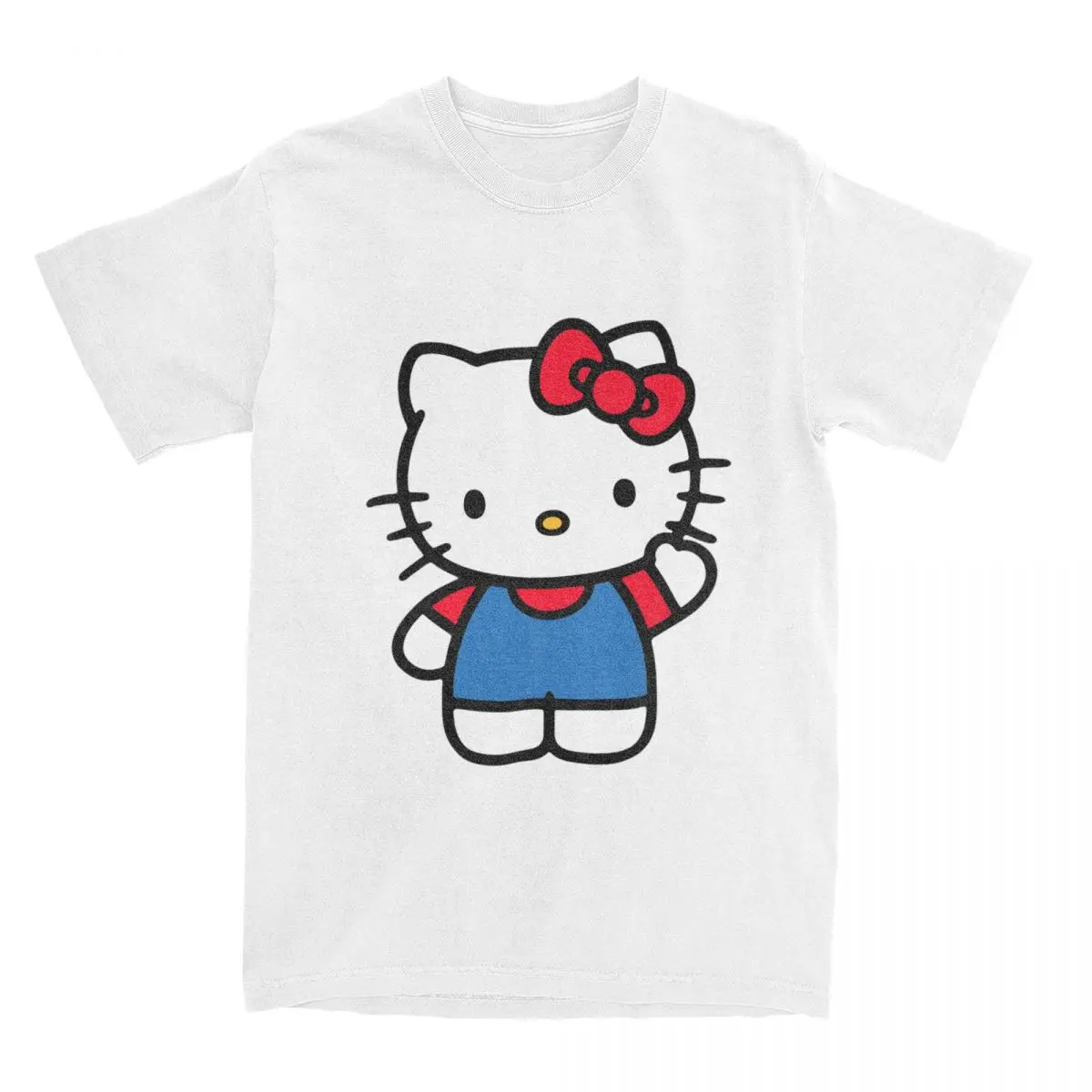 男性と女性のためのハローキティの漫画Tシャツ,綿100%,楽しい服,半袖,クルーネック,夏